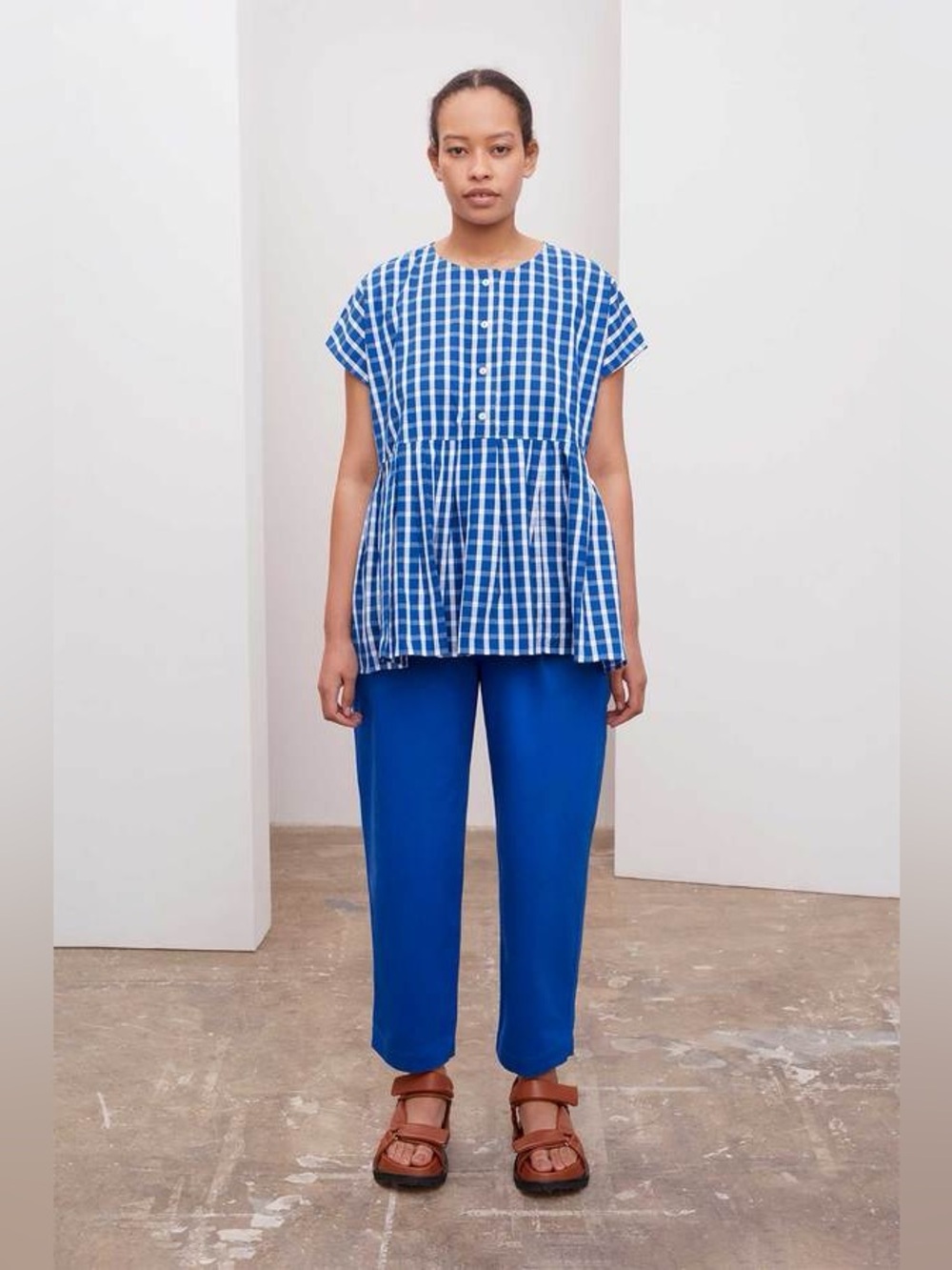 Kowtow Form Top - Blue and white check - L